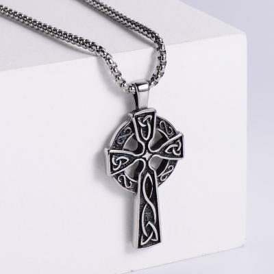 China Vintage Mens Stainless Steel Norse Jewelry Celtic Knot Cross Pendant Necklace For Gift for sale