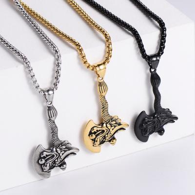 China Vintage Norse Viking Jewelry Talisman Mjolnir Ax Pendant Stainless Steel Necklace For Men for sale