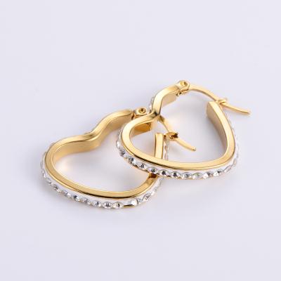 China FASHIONABLE wholesale gold jewelry women small joya de mujer rhinestone heart huggie circle earrings for sale