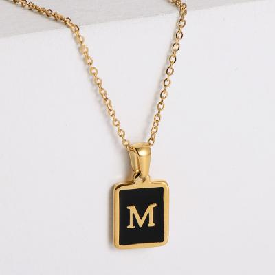 China FASHIONABLE Wholesale Valentines Day Gift Stainless Steel 18k Gold Plated Black Enamel Women Adjust Initial Pendant for sale