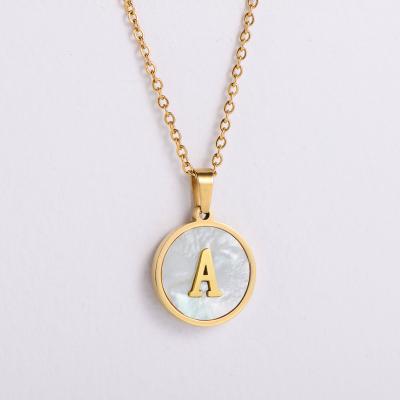 China TRENDY de collar de mujer 18k gold plated stainless steel shell inlay letter initial necklace for girls for sale