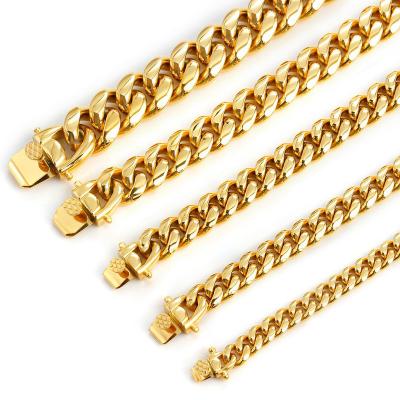 China Miami Big Hop Hip Hop Mens Hombres Stainless Steel Gold High Quality Cuban Link Chain Men's Collar for sale