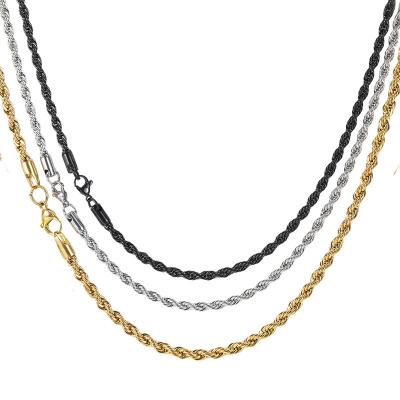 China Hiphop chapado en oro collares stainless steel 18k gold plated thick twisted rope chain necklace for men for sale