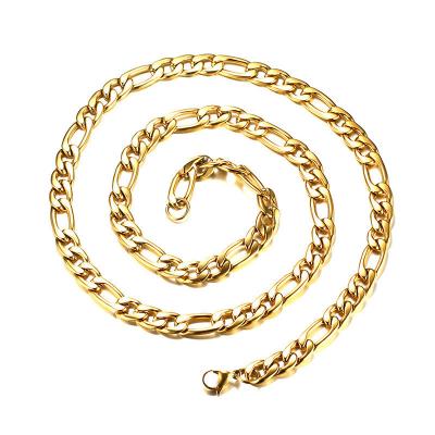 China CLASSIC Womens 18k Stainless Figaro Chain Necklace Gold Plated Stainless Steel Collares de acero for sale