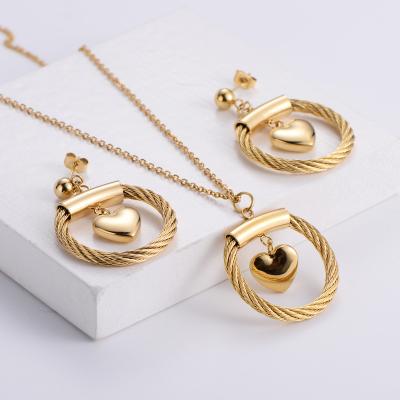 China FASHIONABLE AMI Stainless Steel Gold Plated Cable Wire Heart Necklace Earring Set Jewelry conjuntos de joias for sale