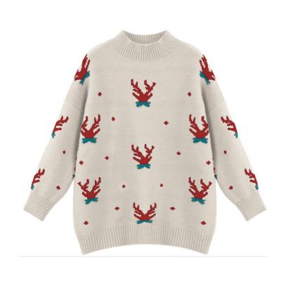 China 2021 New Arrival Customized Christmas Half Tortoise Neck Knit Sweater Loose Christmas Oversize Sweaters For Women for sale