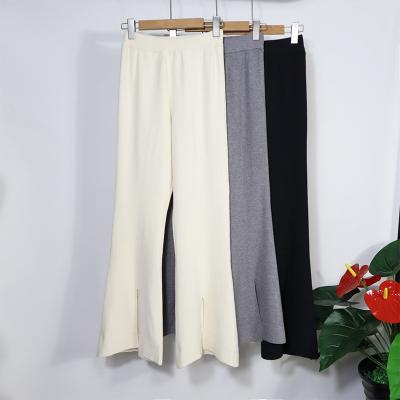 China 2021 Autumn Winter Women's Workable Thick High Waist Wide Leg Knitted Open Leg Split Flared Casual Pants Trousers For Ladies for sale