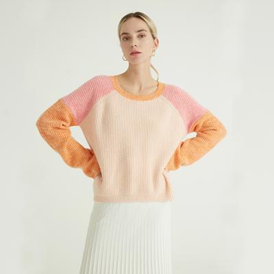 China Plus Size 2020 High Quality Custom Made Round Neck Colorful Winter Contrast Woman Knit Pullover Thick 100% Cashmere Sweater For Ladies for sale