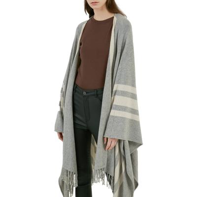 China High Quality Knitting 100% Cashmere Pashmina Custom Made Women's Pure Cashmere Poncho For Ladies Shawl Winter Autumn for sale