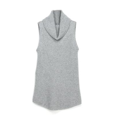 China Sleeveless Anti-wrinkle Women's Pure Wool Lapel Knit Vest Gray Pullover Sweater for sale