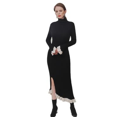 China Anti-wrinkle 2020 Winter Women's Black Long Sleeve Turtle Neck Sexy Plus Size Sweater Dress for sale