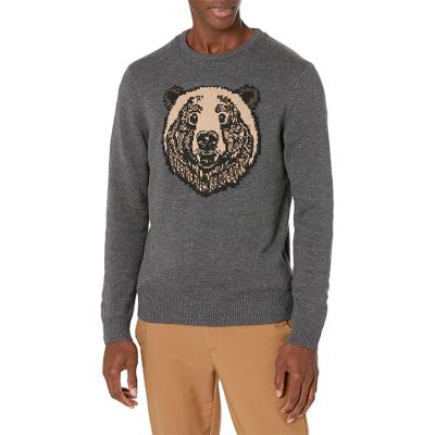 China Custom Anti-wrinkle Factory Anime Bear Pattern Intarsia Knit 100% Cotton Organic Mens Crewneck Pullover Sweater Pullovers For Men for sale