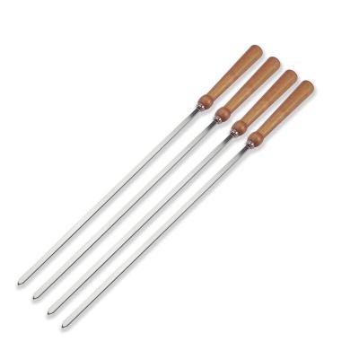 China High Quality Easily Cleaned Stainless Steel BBQ Grill Charcoal Skewers With Wooden Handle for sale