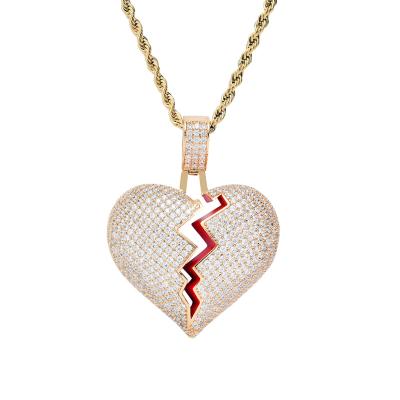 China Hiphop 18k Wholesale Hiphop Gold Plated Bling Iced Out 5a CZ Logo Heartbreak Pendant Made To Order for sale