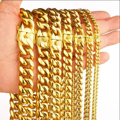 China Wholesale Hiphop Cuban Chain Iced Out Miami Cuban Mens Chain Hip Hop Necklace Stainless Steel Chain Cuban Jewelry for sale