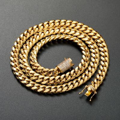 China Wholesale Hip Hop Hip Hop Iced Out Miami Cuban Link Gold Chain Necklace Stainless Steel Cuban Jewelry Cuban Link Chain Baguette Jewelry for sale