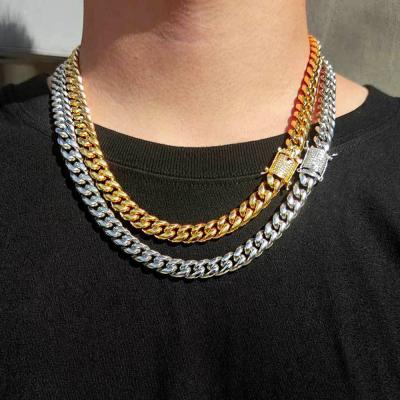 China Wholesale Hip Hop Zirconia Cuban Chain Cuban Chain In Diamond Cuban Link Chain 18k Gold Necklace Stainless Steel Jewelry for sale