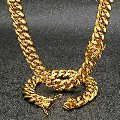 China Wholesale Hiphop Miami Cuban Link Men's Cuban Fork Chain Necklace Stainless Steel Cuban Jewelry for sale