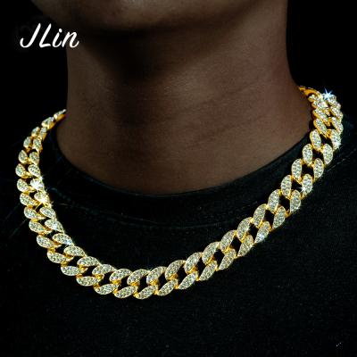 China Wholesale Hiphop Jewelry Cuban Link Chain Gold Thin Layer Iced Out Cuban Link Chains Gold Cuban Link Chain Necklace for sale