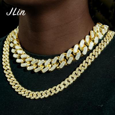 China Hiphop Wholesale Hip Hop Jewelry 20mm White Gold Cuban Link Gold Chain Bling Bling Cuban Chain Necklace for sale