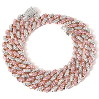 China Jewelry 12mm 18kPink Rose Gold Iced Out Women two Tone Cuban Chain Bracelet from Hiphop JL for sale