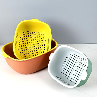 China Double Layer Fruit Vegetable Plastic Drainable Basket Multidimension Multidimension Kitchen Tableware PP Multicolor Tableware for sale