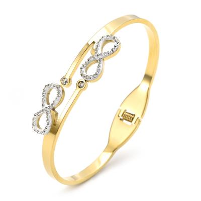 China TRENDY Gold Stainless Steel Jewelry Size Quality Bangles With Crystals Love Bangle Bracelet for sale