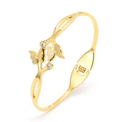 China Pure Stainless Steel Trendy Bracelets Pure Gold PVD Plating Lover Bracelet Butterfly Bracelet For Women for sale