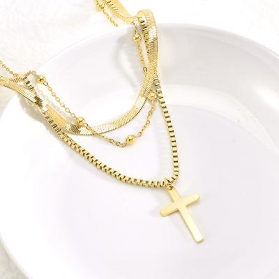 China Fashionable Double Chain Jewelry Stainless Steel Cross Pendant Necklace Jewelry For Women for sale