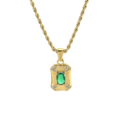 China Hot Selling Trendy Emerald Zircon Micro Setting Necklace 18k Gold Plated Women Fashion Necklace for sale