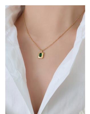 China Fine Polishing Stainless Steel 18K Gold Plated Emerald Gemstone Pendant Necklace Waterproof for sale