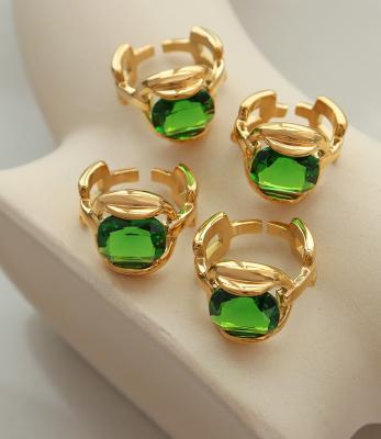 China Other 2022 Summer Emerald Crystal Stone Rings Green Vintage Stainless Steel Rings For Women for sale