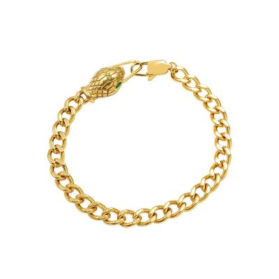 China Luxury Bracelet Jewelry Snake Head Zircon Eyes Cuban Link Chain Bracelet 18K Gold Plated Stainless Steel Bracelet For Women for sale