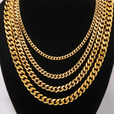 China Vintage Black Gold Tone Solid Metal Chain Curb Cuban Link Chain Chokers Shiny Polished Stainless Steel High Base Punk Necklace For Women Men for sale