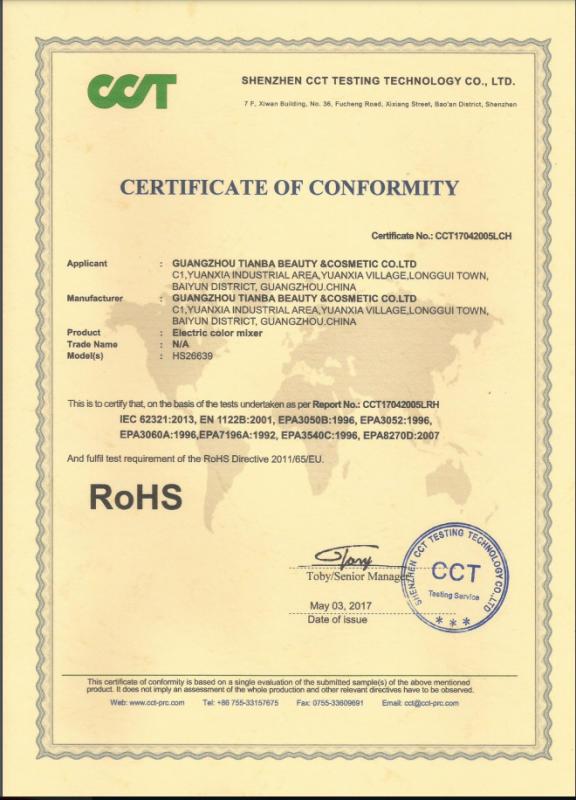 RoHS - Guangzhou Tianba Beauty & Cosmetic Co., Ltd.