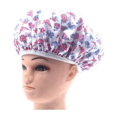 China Amazon Sustainable Online Satin Material Recycled Waterproof Fabric Shower Cap Long Hair In Bathroom for sale