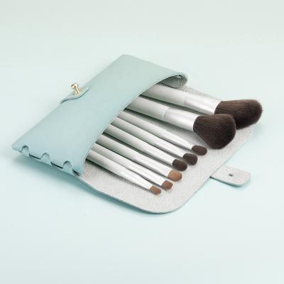 China Angular Blush Wholesale 8pcs Private Label Wood Base Brush Set Cosmetic Makeup Brush Set With PU Bag for sale