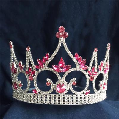 China Pink Miss World Tall Pageant Crown Crystal Crown Full Round ab Stone Pageant Beauty Stone For Women for sale