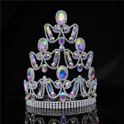 China Wholesale Custom Miss World Beauty Large Pageant Crown Large Stones Tiaras ab Stones Tiaras Round Band Crowns for sale