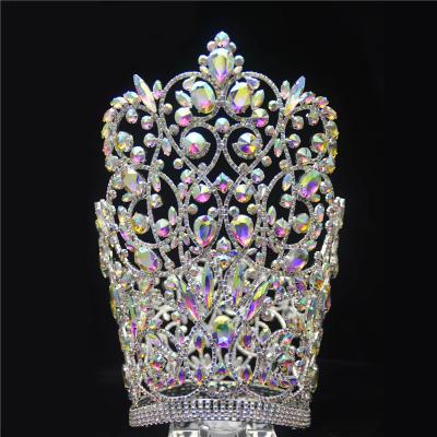 China Custom Pageant Rhinestone ab Crowns Large Full Around Crystal Circle Beauty Large Queen Tiaras for sale