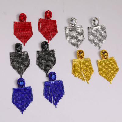 China FASHIONABLE Silver Luxury Silvery Blue Red White Yellow Stone Drop Rhinestone Tassel Needle Drop Earrings Korean Factory Supplier 925 Stud Earrings for sale