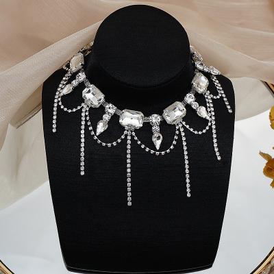 China Fashion TRENDY Girls Party Multilayer Color Crystal Stone Pendant Necklace Women Statement Choker Necklace Wedding Jewelry for sale