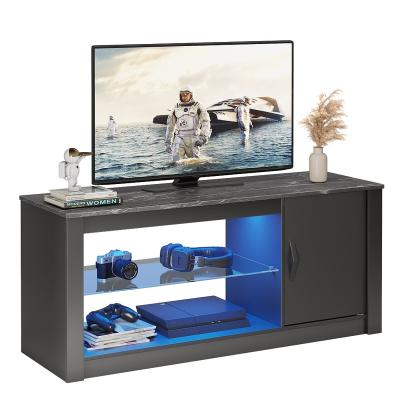 China (Other) TV Console Stand 20 Color RGB Light Entertainment Center Adjustable Modern Wooden Glass Beams TV Cabinet for sale