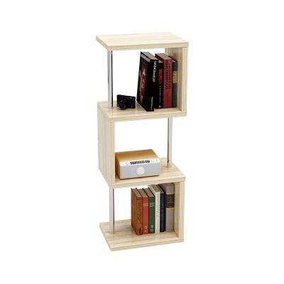 China Modern S Shaped Geometric Bookcase 4-Tier Standing Corner Shelf Convertible For Living Room Office Meeting Room for sale