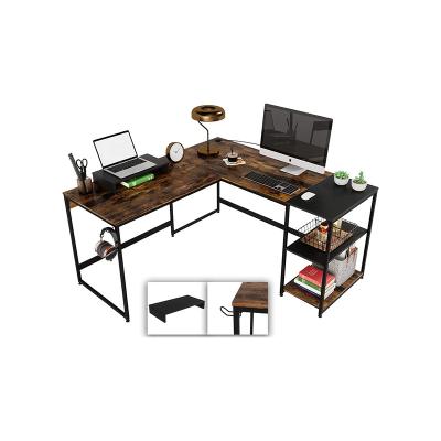 China Wholesale Modern Corner Computer Table L Shaped Computer Desk With Wood Monitor Stand for sale