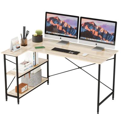 China Convertible Wood Small Corner L Shaped Desk With Storage Shelves Reversible Computer Desk With Storage Tower Shelf Home Office Desk for sale