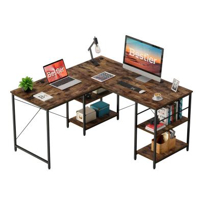 China Bestier Convertible Wood L Shaped Desk with Shelves 84 Inch Reversible Corner Computer Desk or 2 Person Long Table for sale