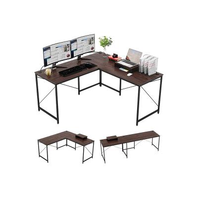 China Large 2 Person Convertible Long Writing Table L-Shaped Computer Desk With Monitor Stand for sale