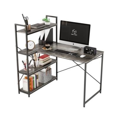 China Adjustable (Height) Small Home Office Style Computer Desk Writing Table Modern L-Shaped Desk with Reversible 4-Tier Shelf for sale