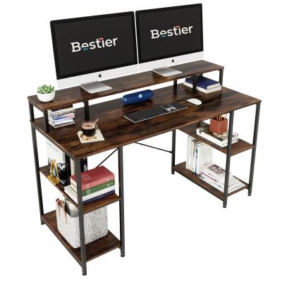 China Convertible Home Office Furniture Studio Computer Desk with Monitor Shelf Home Office Desk with 2 Open Storage Shelves Office Physical Channels Table for sale